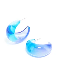 Light & Dark Blue Ombre Translucent Round oPEN Hoop Earrings