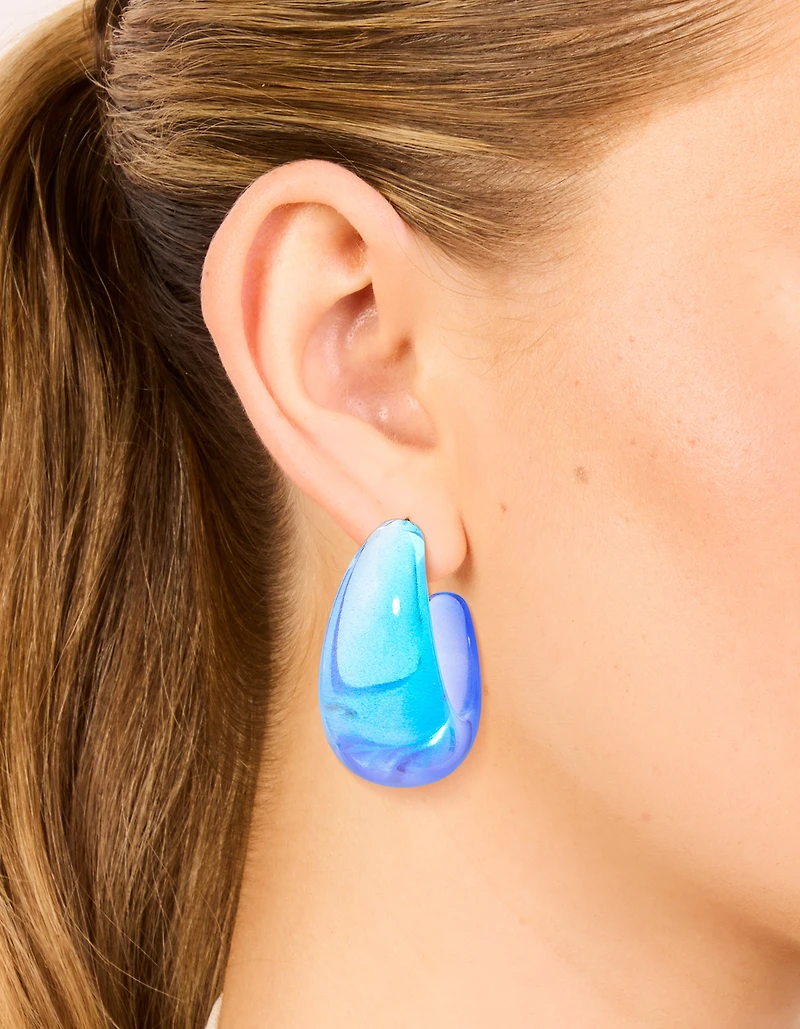 Light & Dark Blue Ombre Translucent Round oPEN Hoop Earrings
