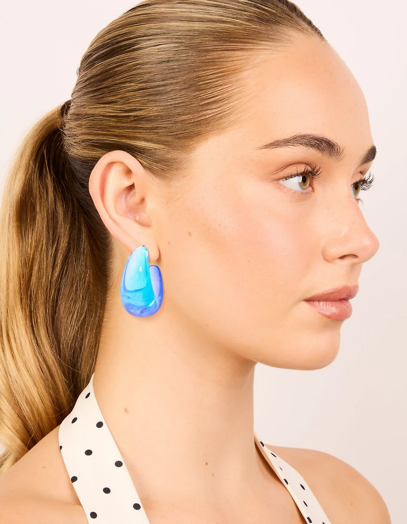 Boucles d’oreilles rondes oPEN en ombré translucide bleu clair et foncé