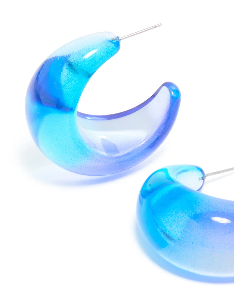 Light & Dark Blue Ombre Translucent Round oPEN Hoop Earrings