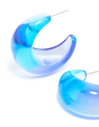 Light & Dark Blue Ombre Translucent Round oPEN Hoop Earrings
