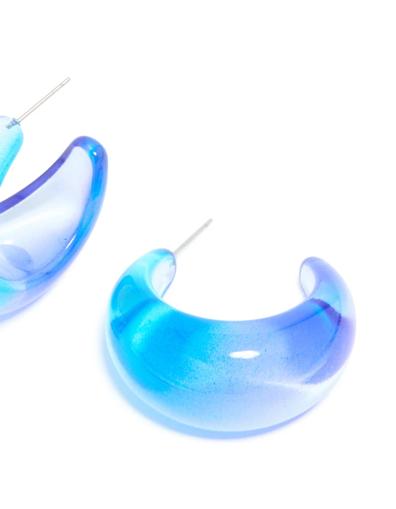 Light & Dark Blue Ombre Translucent Round oPEN Hoop Earrings