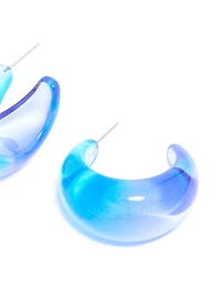 Light & Dark Blue Ombre Translucent Round oPEN Hoop Earrings