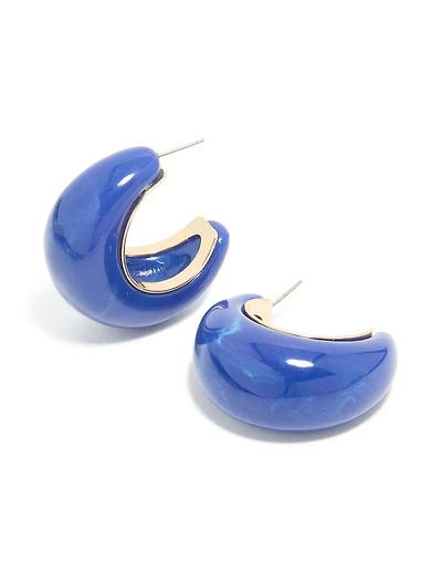 Gold & Dark Blue Acrylic Large Open Hoop Earrings