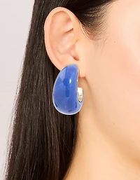 Gold & Dark Blue Acrylic Large Open Hoop Earrings