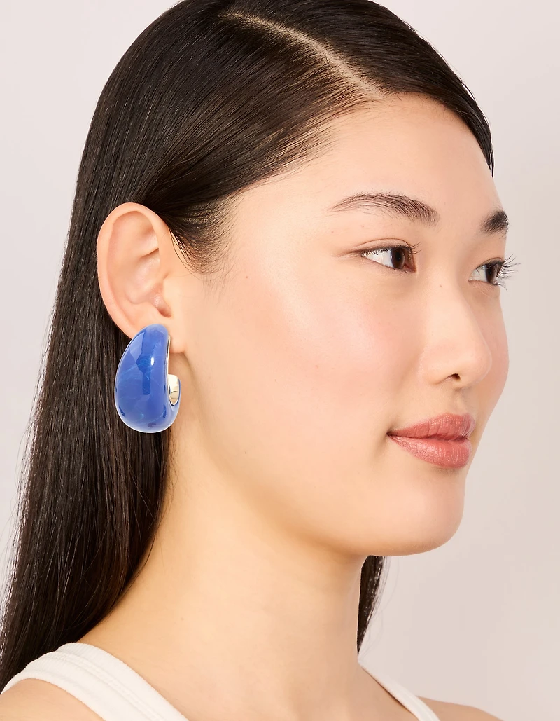 Gold & Dark Blue Acrylic Large Open Hoop Earrings
