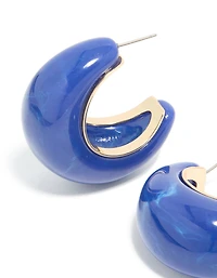 Gold & Dark Blue Acrylic Large Open Hoop Earrings