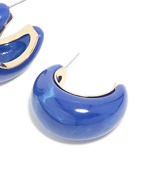 Gold & Dark Blue Acrylic Large Open Hoop Earrings