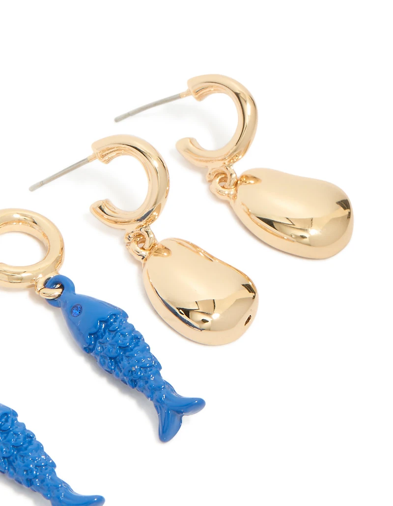 Petits boucles d’oreilles Gold Fish & Pebble Open Hoop, pack de 3