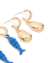 Petits boucles d’oreilles Gold Fish & Pebble Open Hoop, pack de 3