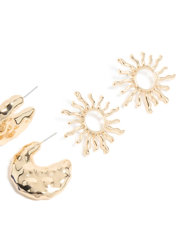 Gold Sun & Blue Acrylic Open Hoop Earrings 3-Pack