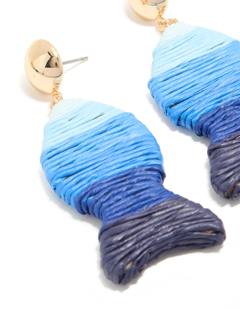 Boucles d’oreilles tombantes en rafhie bleue en rafhie