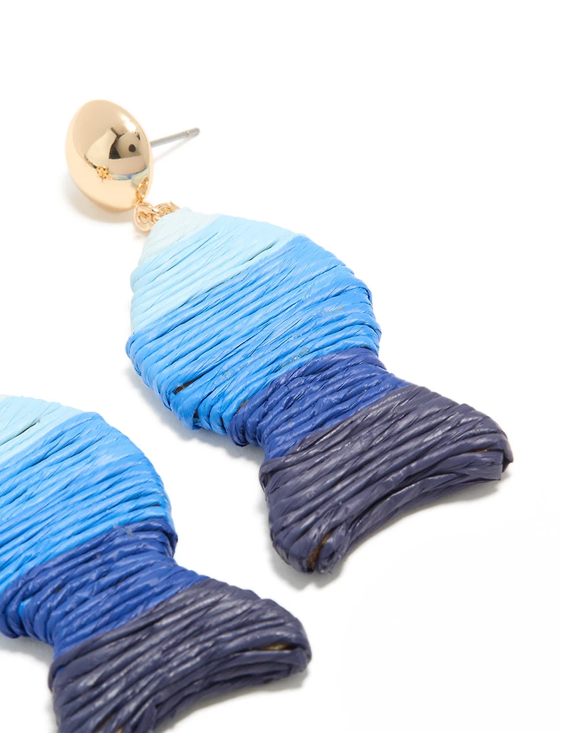 Boucles d’oreilles tombantes en rafhie bleue en rafhie