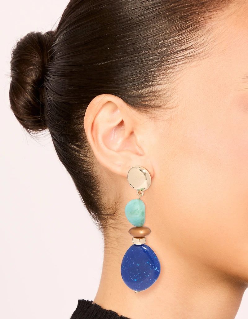 Boucles d’oreilles en acrylique en perles dorées claires et bleu foncé