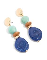 Gold Light & Dark Blue Acrylic Bead Drop Earrings
