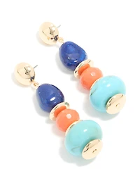 Gold Blue & Orange Acrylic Beaded Drop Stud Earrings