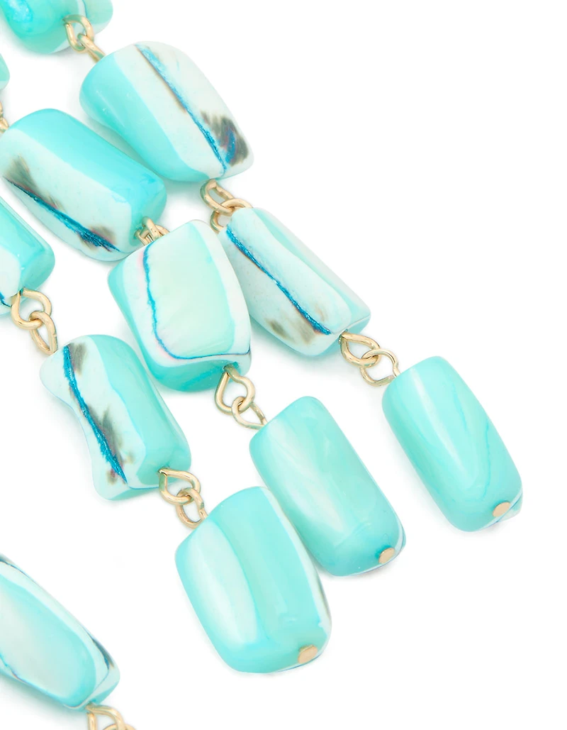Gold Aqua Marbled Beaded Layered Drop Earrings