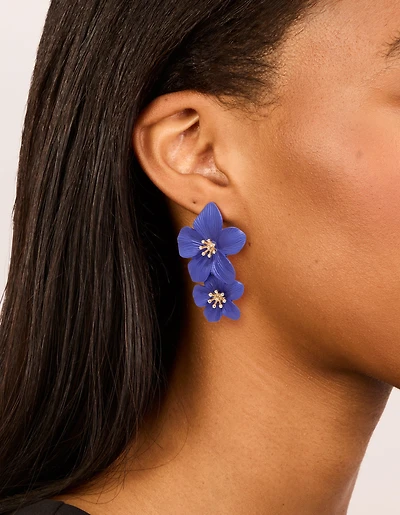 Boucles d’oreilles fleuries à double couche bleu foncé