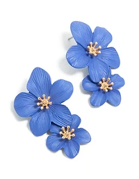 Dark Blue Double Layered Flower Drop Earrings
