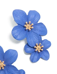 Dark Blue Double Layered Flower Drop Earrings