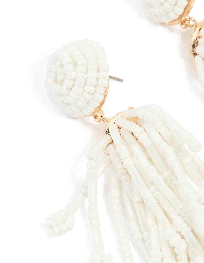 White Beaded Drop Earrings