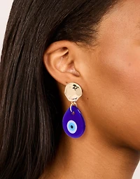 Gold Blue Acrylic Evil Eye Drop Earrings