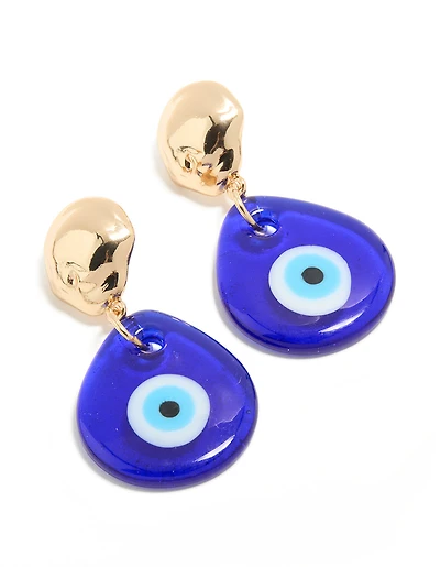 Boucles d’oreilles en acrylique bleu doré Evil Eye