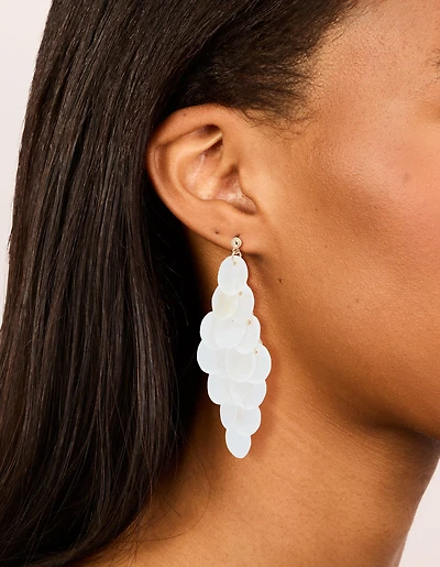Boucles d’oreilles tombantes en cascade en coquillage authentique blanc