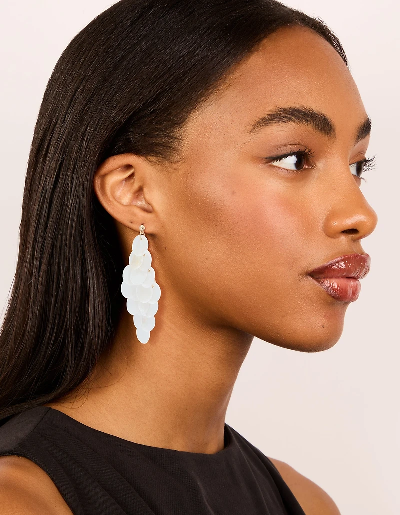 Boucles d’oreilles tombantes en cascade en coquillage authentique blanc