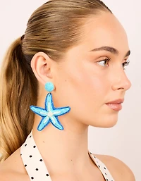 Boucles d’oreilles tombantes en rafhia en rafhie bleu clair et foncé