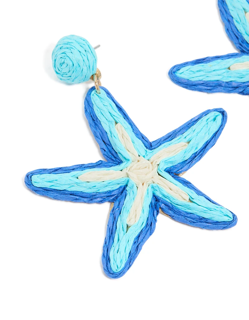 Light & Dark Blue Raffia Starfish Drop Earrings