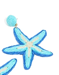 Light & Dark Blue Raffia Starfish Drop Earrings