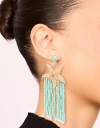 Gold Starfish & Turquoise Beaded Drop Earrings