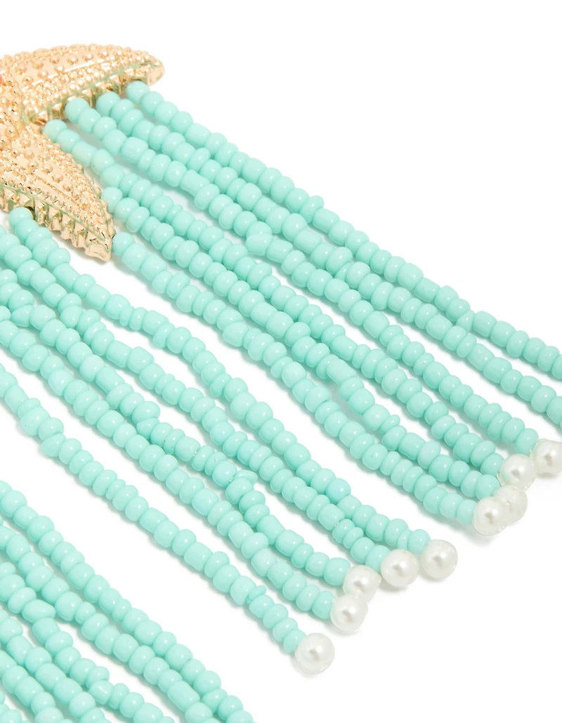 Gold Starfish & Turquoise Beaded Drop Earrings