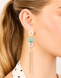 Boucles d’oreilles basses en chaîne martelée perlées d’or aqua