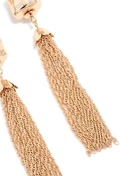 Gold Aqua Beaded Hammered Chain Drop Earrings