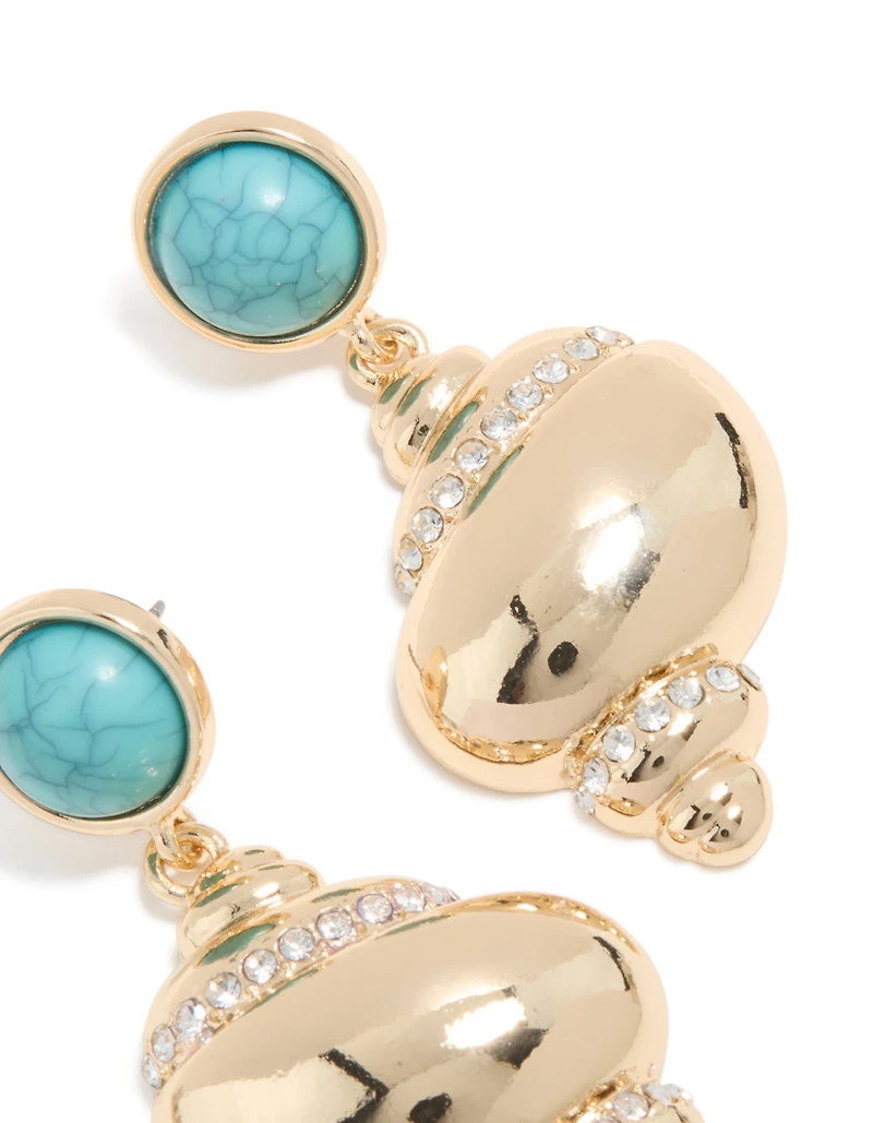 Boucles d’oreilles en forme de clous en or et pierre turquoise