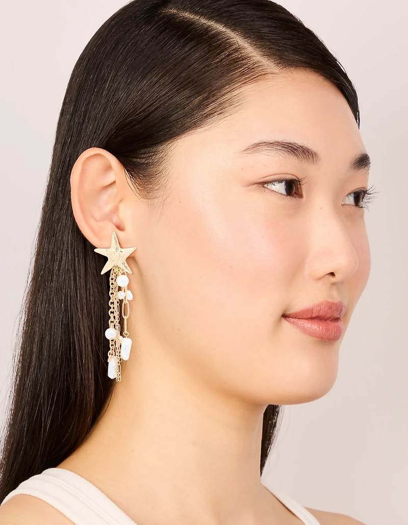Boucles d’oreilles en chaîne d’étoile de mer en perles dorées