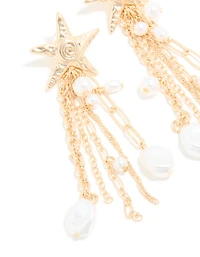 Boucles d’oreilles en chaîne d’étoile de mer en perles dorées