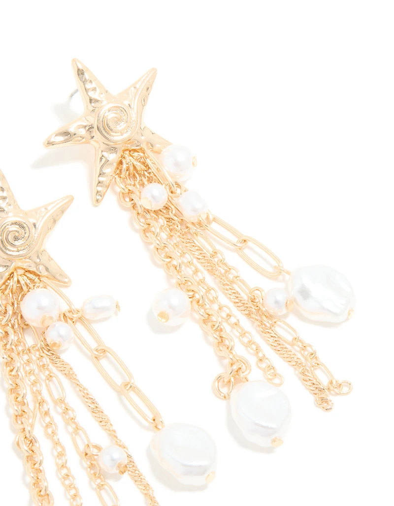 Boucles d’oreilles en chaîne d’étoile de mer en perles dorées