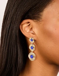 Boucles d’oreilles tombantes en couches en pierre bleue dorée et texturée