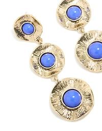 Antique Gold Textured Triple Blue Stone Layered Drop Earrings