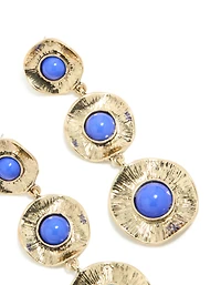 Antique Gold Textured Triple Blue Stone Layered Drop Earrings