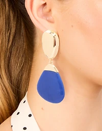 Gold & Dark Blue Pebble Drop Earrings