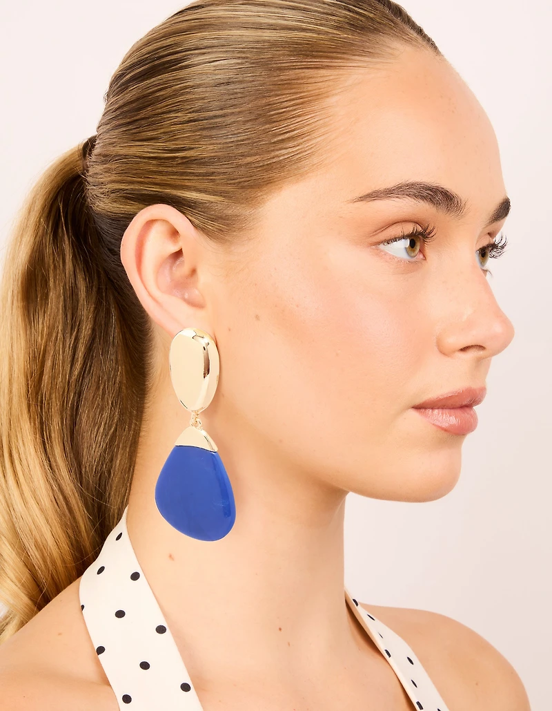 Boucles d’oreilles en forme de cailloux en or et bleu foncé