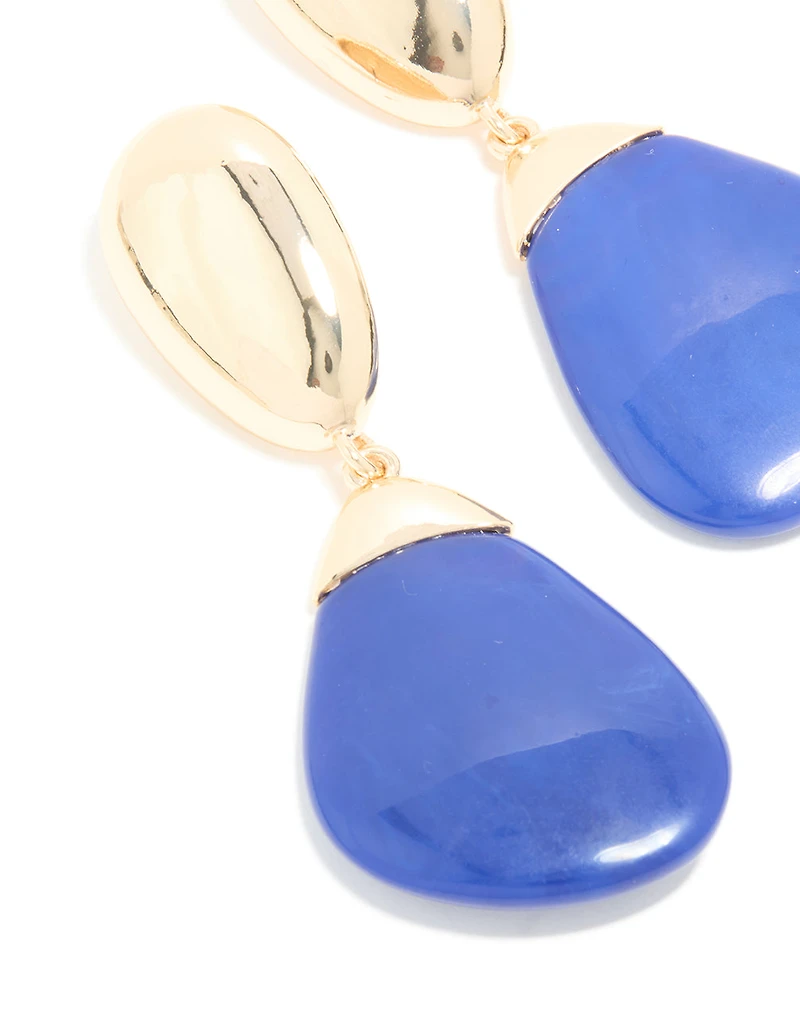 Gold & Dark Blue Pebble Drop Earrings