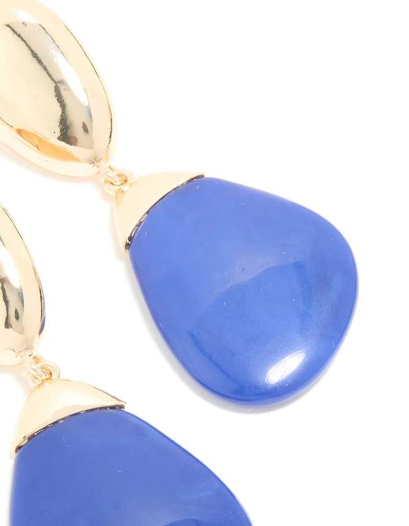 Gold & Dark Blue Pebble Drop Earrings