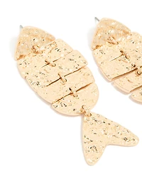 Gold Hammered Fish Drop Earrings