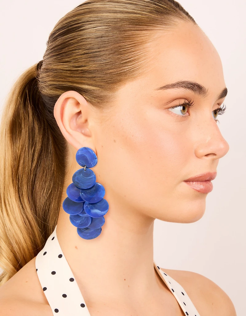 Dark Blue Acrylic Circles Waterfall Drop Earrings