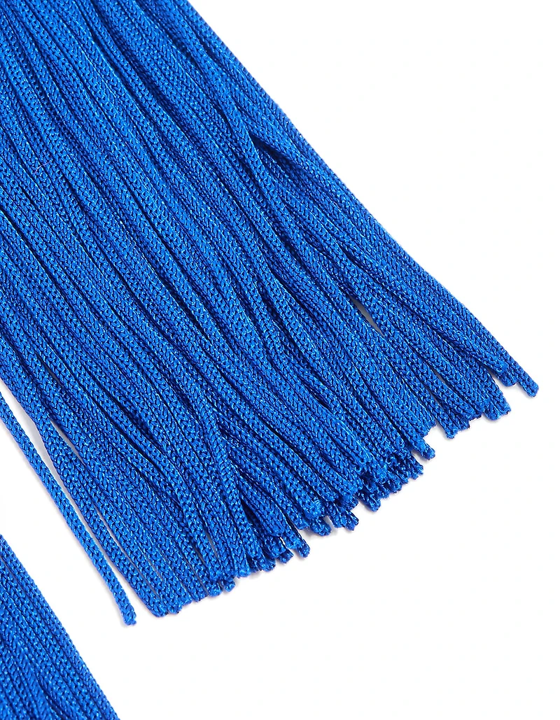 Boucles d’oreilles longues à frange en tissu bleu foncé